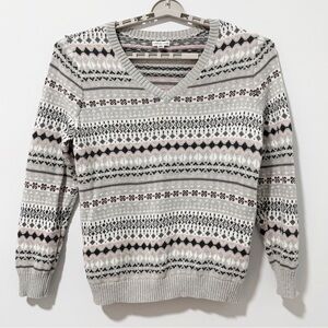 Croft & Barrow V-Neck Fair‎ Isle Sweater Womens Size XXL Pink Gray Long Sleeve